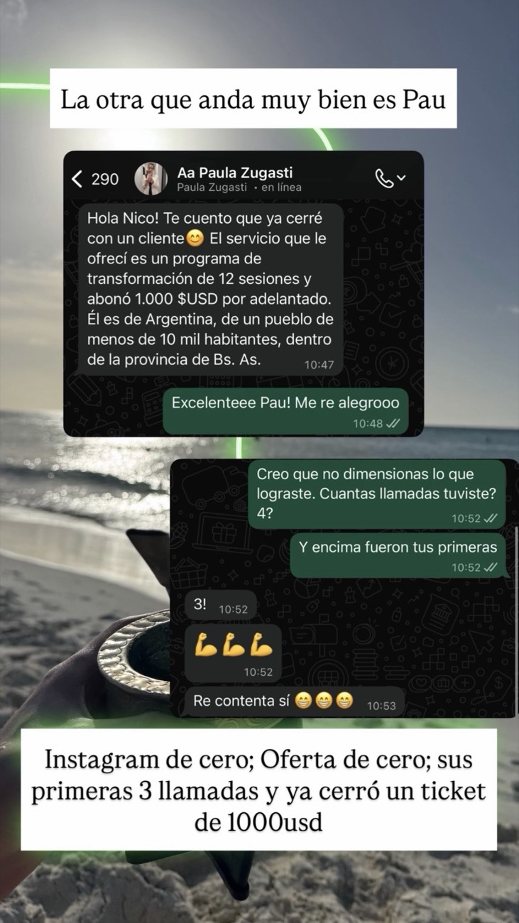 Captura de WhatsApp: Programa de USD 1.000 en sus primeras 3 llamadas