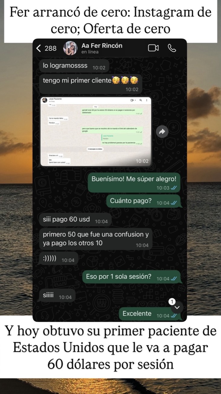 Captura de WhatsApp: Su primer paciente de EE.UU. a USD 60 por sesión